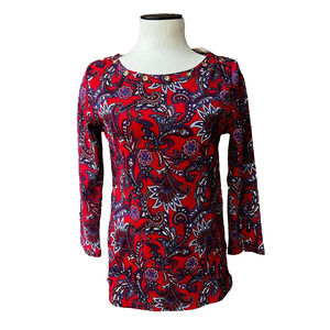 Rafaella Women’s Shirt Ruby Eyelet Boat Neck 3/4 Sleeve‎ Sz. S Paisley Hippie